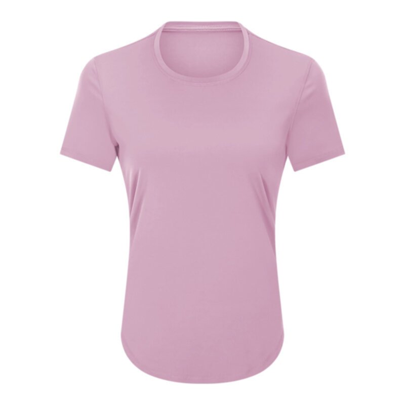 Solid slim round neck sports short sleeve tops